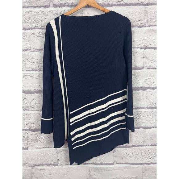 Chico's Women's M‎ Nautical Coastal Preppy Artsy Asymmetrical Hem Tunic Sweater - Picture 4 of 11